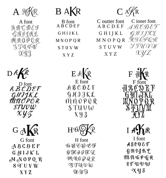 Monogram fonts for lanyards, earrings, and other products.