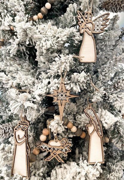 Rattan Nativity Scene Ornament Set