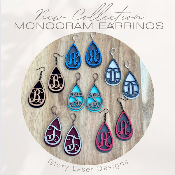 Monogram Wood & Leatherette Earrings